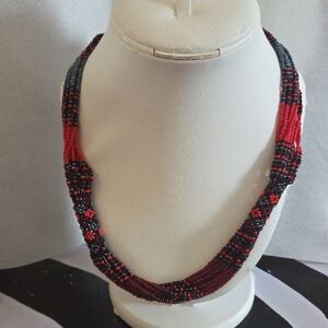 Africian Red and Black Seed Bead Necklace